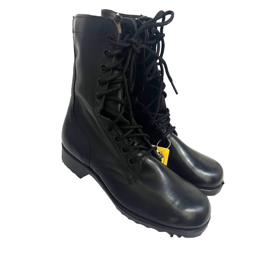 Mens Black Leather Lace Up Combat Jump Biker Boots US 6W Unisex Non Slip New